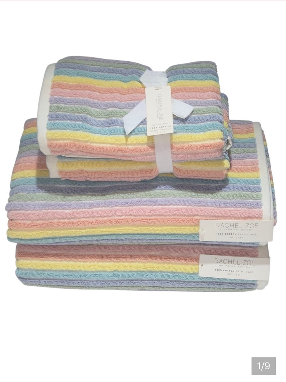 Rachel Zoe 4pc Rainbow Striped Cotton Towel Set Pastel Multi 2 Bath 2Hand